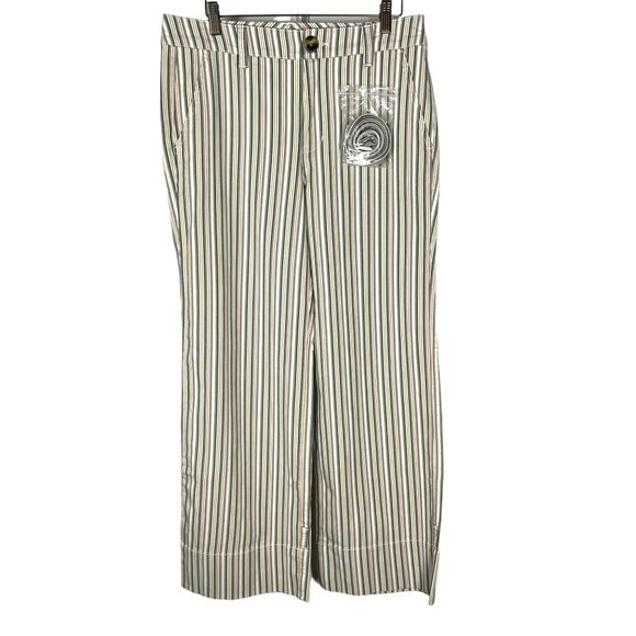 CAbi Convertible Green Cream Stripe Wide Leg Pants 10 - Picture 1 of 9